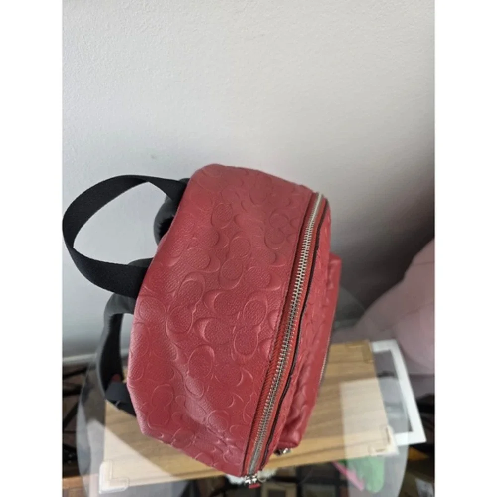 Coach Charlie Medium Backpack Red Embossed Signature C Pebble Leather F49499 Bag